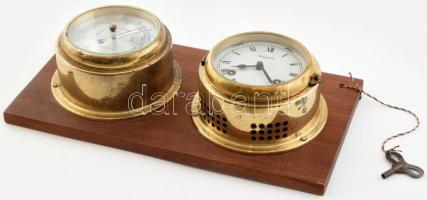 Felesütős hajóóra, és barométer, Andries de Jong Amsterdam felirattal, kopott, fáta applikálva, műkö...