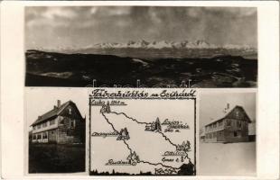 1941 Tátra, Vysoké Tatry; Kilátás az Erikáról, Kárpát Egyesület Gölnicvölgyi Osztály Erika Menedékház a Kojsói Havason, térkép, tél / rest house, winter, map. photo