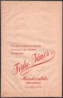 cca 1920-1940 Mecsekszabolcs (Bányatelep), Feule János fűszer, liszt, termény, élelmiszer és rövidáru kereskedésének papírzacskója, kis foltos, két kis lyukkal a tetején, 39x25 cm
