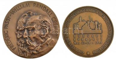 1989. "Frédéric Passy - William Randall Cremer / 1889 - Interparlamentáris Unió - 1989. 81. Konferencia - Budapest" Br plakett (90mm) + 1996. "Konferencia a Világörökségi Városok Szervezetének kelet- és közép-európai tagjai számára - Budapest" Br emlékplakett dísztokban (79mm) T:1- Hungary 1989. "Frédéric Passy - William Randall Cremer / 1889 - INter-Parlamentary Union - 1989 81st Conference - Budapest" Br plaque (90mm) + 1996. "Conference for the Eastern and Central European members of the Organization of World Heritage Cities - Budapest" Br plaque in case (79mm) C:AU