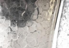 Art Deco áttört ezüstözött kínáló, 4db fagolyó lábon, jelzett, szép állapotban, 30x22cm