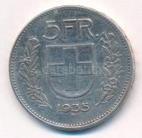 Svájc 1935B 5Fr Ag T:2- ph., patina Switzerland 1935B 5 Francs Ag C:VF edge error, patina Krause KM#402
