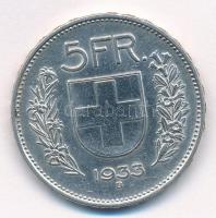 Svájc 1933B 5Fr Ag T:2,2- Switzerland 1933B 5 Francs Ag C:XF,VF Krause KM#402