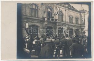1925 Léva, Levice; Városháza, Kovács Sándor, Trebitsch Ignác, Singer Izidor üzlete / town hall, shops. photo (kis szakadás / small tear)