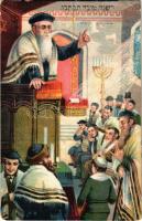 Rabbi a zsinagógában, zsidó imádság / Rabbi in the synagogue, Jewish ceremony. litho (EK)