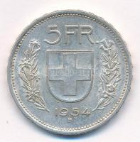 Svájc 1954B 5Fr Ag T:2 patina, ph. Switzerland 1954B 5 Francs Ag C:XF patina, edge error Krause KM#402