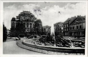 1938 Kassa, Kosice; Divadlo a vodotrysk / Színház, szökőkút / theatre, fountain + "1938 Kassa visszatért" So. Stpl.