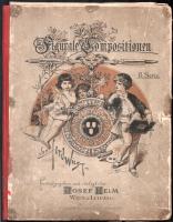 Ferdinand Wüst. (1845-1908): Figurale Compositionen, II. Serie. Wien&Leipzig, é.n. (1895 körül), Josef Heim. Litográfia, papír, részben jelzett a litográfián Litográfiagyűjtemény félvászonkötésű kiadói, sérült és foltos mappában. Hiányos, össz. 16 db litográfia (eredeti teljes darabszám nem ismert, feltehetően 8 db hiányzik), többségében kissé foltos, lapméret: 28x21,5 cm.