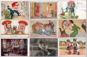 66 db RÉGI motívum képeslap vegyes minőségben: hölgyek, üdvözlőlapok, lithok és művész / 66 pre-1945 motive postcards in mixed quality: ladies, greeting, lithos, art