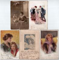 66 db RÉGI motívum képeslap vegyes minőségben: hölgyek, üdvözlőlapok, lithok és művész / 66 pre-1945...