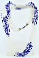 Retró kék-fehér üveg nyaklánc, 80cm