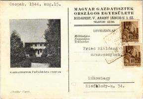1944 Csopak, Magyar Gazdatisztek Országos Egyesülete Gazdatisztek üdülőháza + P.U. Levélszekrényből (EK)