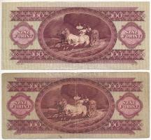 1949. 100Ft (2x) "B 080 154848 és B598 046014" T:III,III- az egyiken középen kis szakadás,...