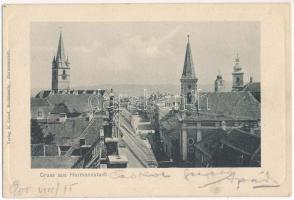 1905 Nagyszeben, Hermannstadt, Sibiu; látkép, templomok. Verlag K. Graef / general view, churches (ázott sarok / wet corner)