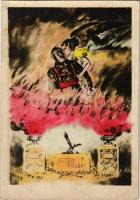 1940 Isten veled! / WWII Hungarian military art postcard, death of a pilot (fl)