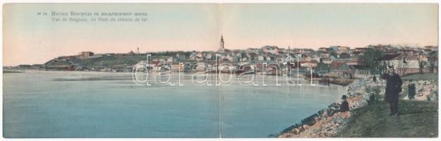 1910 Belgrade, Belgrád; Vue du Pont du chemin de fer. 2-tiled folding panoramacard