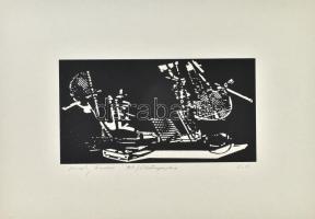 Joseph Kádár (1936-2019): Kompozíció. Elektrográfia, papír, jelzett, művészpéldány E.A. jelzéssel. Hátoldalán a művész pecsétjével és autográf felirattal, 13,5x25,5 cm