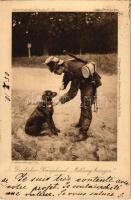 1905 Deutscher Kriegshund Meldung bringen! / German military, war dog with soldier. Kupferdruck-Künstlerkarte No. 75. s: O. Hasselkampf (EK)