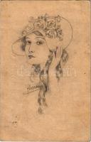 1914 A levél író által kézzel rajzolt hölgy portré / Hand-drawn lady portrait s: Mariska