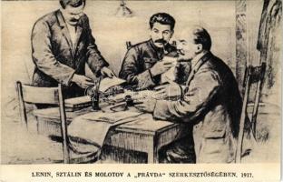 Lenin, Sztálin és Molotov a "Právda" szerkesztőségében 1917-ben - MODERN REPRINT