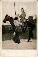 1917 Abschied. Kriegspostkarten von B. Wennerberg Nr. 1. / WWI German military art postcard, farewell s: B.W. (Rb)