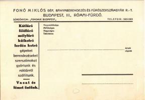 Kapáló eke, lókapa. Fonó Miklós gép, bányaberendezés és fúrószerszámgyár rt. reklámja. Budapest III....