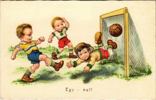 Egy-null! Olasz művészlap, focizó gyerekek / Italian art postcard, childrens football match, sport. Amag 0448.