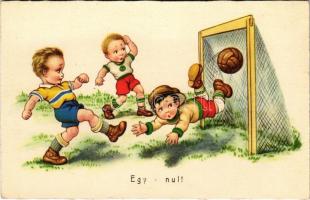 Egy-null! Olasz művészlap, focizó gyerekek / Italian art postcard, children's football match, sport. Amag 0448.