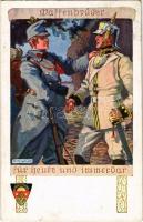 1916 Waffenbrüder für heute und immerbar / WWI German and Austro-Hungarian K.u.K. military art postcard, Viribus Unitis propaganda. Deutscher Schulverein Karte Nr. 475. s: K. A. Wilke (EK)