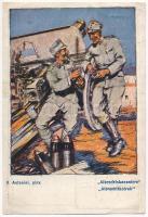 1918 Albrechtskanoniere. Zu gunsten des Witwen- u. Waisenfonds des K.u.K. Feldartillerie-Regiments Erzherzog Albrecht No. 114. / Albrecht-tüzérek. A k.u.k. Feldartillerieregiment Erzherzog Albrecht No. 114. özvegyei és árvái javára / WWI Austro-Hungarian K.u.K. military art postcard, support fund s: O. Antonini (fa)