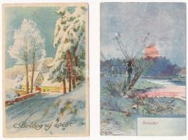 2 db RÉGI téli üdvözlő képeslap / 2 pre-1936 winter greeting postcards