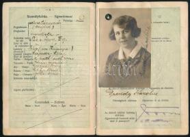 1927-1928 Magyar Királyság fényképes útlevele divatárusnő részére, osztrák és jugoszláv bélyegzésekkel.