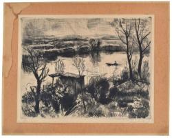 Iván Szilárd (1912-1988): Dunaág. Rézkarc, papír, jelzett. Foltos paszpartuban, 29×38 cm