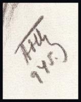 Tóth Gyula (1891-1970): Állat (zerge?), 1945. Ceruza, papír, jelzett, lap szélén paszpartuzás (ragas...