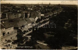 1930 Győr, Bisinger sétány, látkép, gyárak háttérben