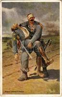 Unsere Landsturm-Helden / Népfelkelő hőseink / WWI Austro-Hungarian K.u.K. military art postcard, injured soldiers. G.G.W.II. Nr. 116. s: C. Benesch (Rb)