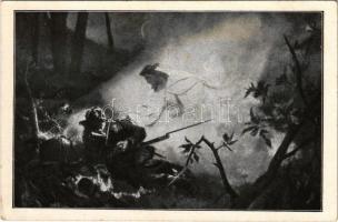 Szenvedő imája / WWI Austro-Hungarian K.u.K. military art postcard, dying soldier's prayer (non PC) (EK)