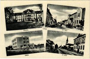 Csap, Chop, Cop; vasútállomás, iskola, Fő utca / railway station, school, main street