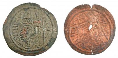 1172-1196. Rézpénz Cu III. Béla (2,85g,1,30g) T:2-,3 egyiken ly., patina Hungary 1172-1196. Copper Coin Cu Béla III (2,85g,1,30g) C:VF,F one with hole, patina Huszár: 72., Unger I.: 114.