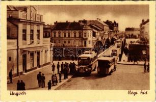 Ungvár, Uzshorod, Uzhhorod, Uzhorod; Régi híd, autóbuszok / old bridge, autobuses
