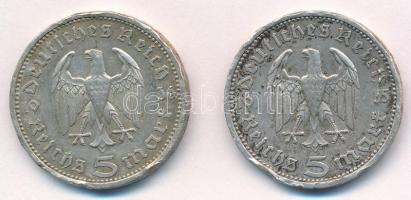 Német Harmadik Birodalom 1935A-1936A 5M Ag "Hindenburg" (2x) T:2- durva ph., patina German...