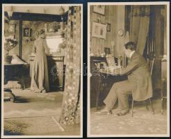 cca 1900-20 Régi nagypolgári enteriőrök, 2 db fotólap, jelzés nélkül, 13x8 cm