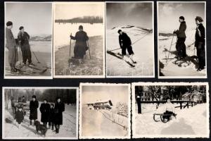 cca 1930-50 Téli, elsősorban sport (sí) felvételek, részben Tátra, jelzés nélküli 42 db fotó, 4x2,5 és 7x9 cm közötti méretekben