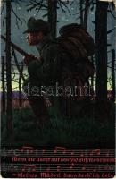 Wenn das nacht auf das Feld sich niedersenkt... K.u.K. Infanterie-Regiment Hoch- u. Deutschmeister Nr. 4. Vedette an der Boldurka August 1916. / WWI Austro-Hungarian K.u.K. military art postcard (EK)