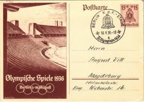 1936 Olympische Spiele Berlin / XI Olympiad / Summer Olympics, Olympic Games in Berlin; 10+15 Ga. s: Georg Fritz + Berlin K.d.F.-Stadt XI. Olympiade 1936 So. Stpl. (kis szakadás / small tear)