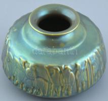 Zsolnay eozin mázas váza (harcosok). Jelzett, hibátlan. d: 13 cm, m: 8 cm