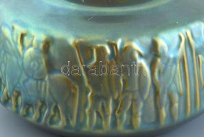 Zsolnay eozin mázas váza (harcosok). Jelzett, hibátlan. d: 13 cm, m: 8 cm