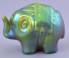 Zsolnay porcelán elefánt, eozin mázas, jelzés nélkül, apró mázrepedésekkel, 8,5x7 cm