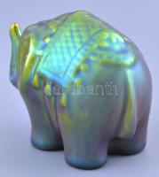 Zsolnay porcelán elefánt, eozin mázas, jelzés nélkül, apró mázrepedésekkel, 8,5x7 cm