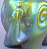 Zsolnay porcelán elefánt, eozin mázas, jelzés nélkül, apró mázrepedésekkel, 8,5x7 cm